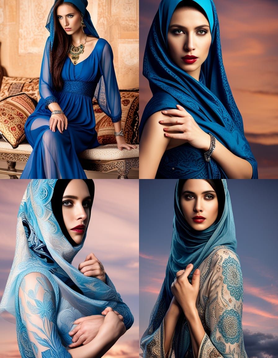 Beautiful Middle Eastern Woman in Sheer Blue Dress