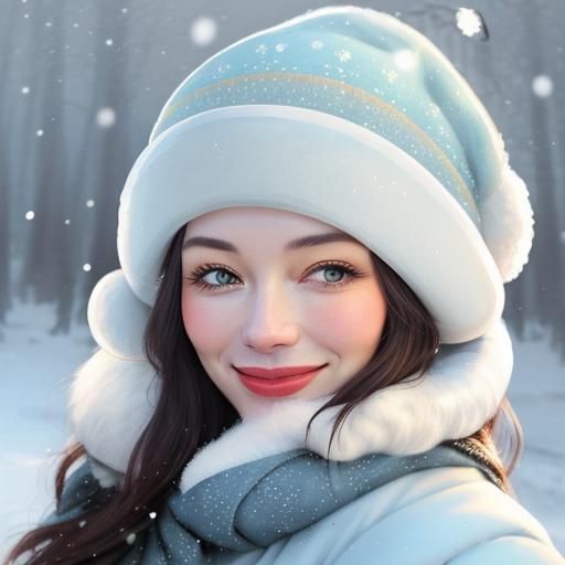 Watercolor Winter Portrait in Snowy Forest