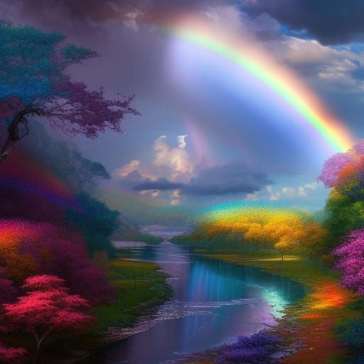 Rainbow After Rain: A Detailed Digital Painting