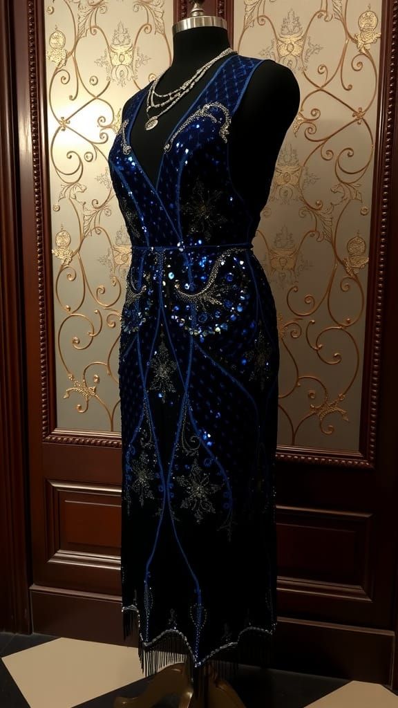 Vintage Gatsby Era Sequins Dress in Blues and Blacks