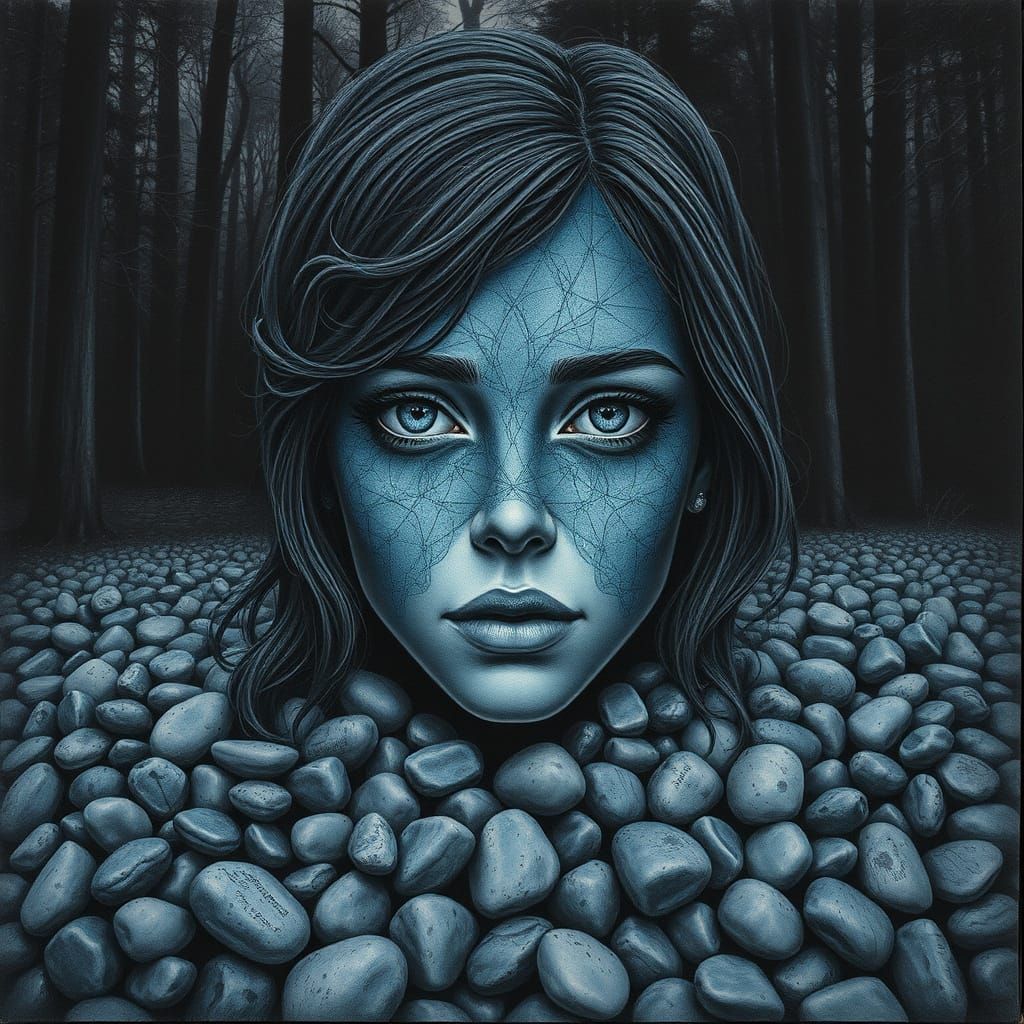 Fractal Goddess in Dark Forest, Charcoal Drawing Style