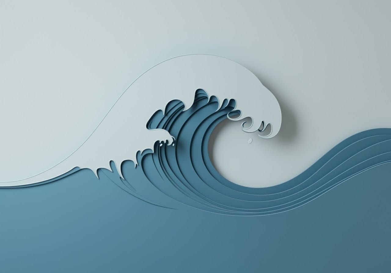 Serenely Modern Japanese Wave with Embossed Texture