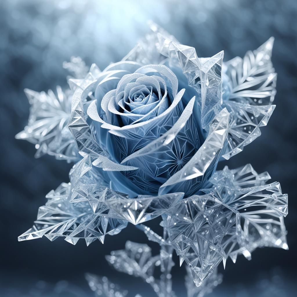 Icy Crystal Rose in Frozen Mist: Fractal Art