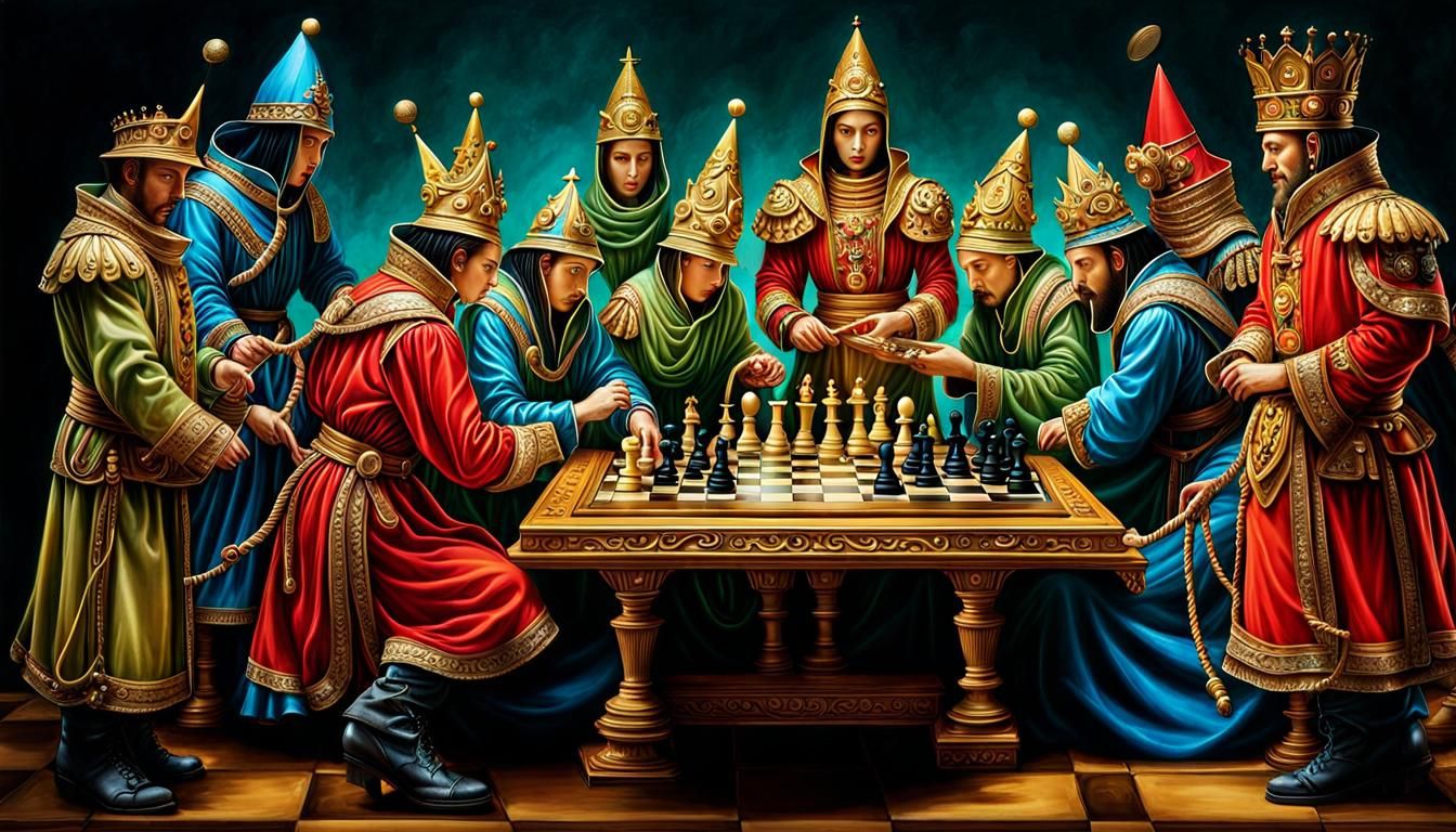 Action Figures in Surreal Chess Fight, Digital Art