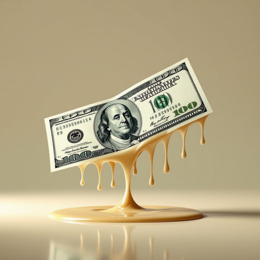 Melting Dollar Bill Levitating in Cinematic Lighting