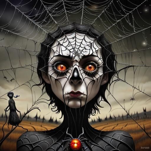 Surreal Pagan Portrait with Spiderweb Eyes