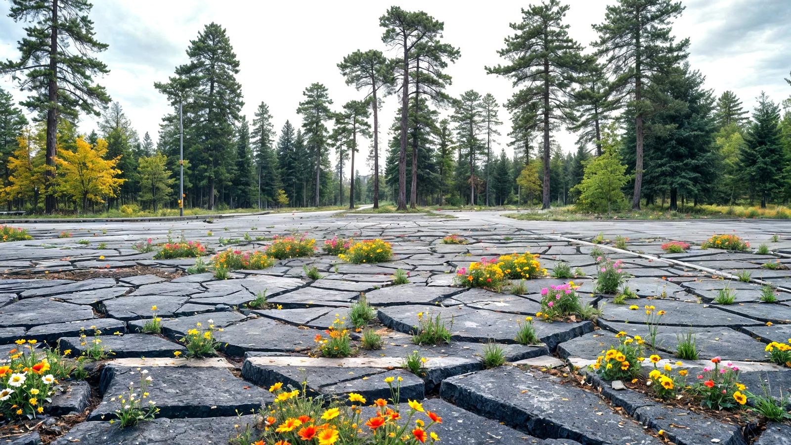Nature Reclaims Abandoned Parking Lot