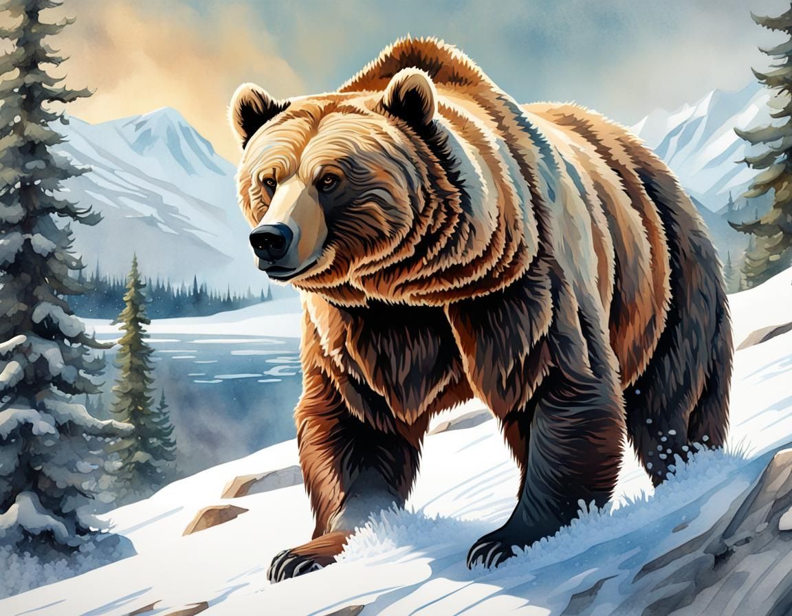 Grizzly Bear, winter snow