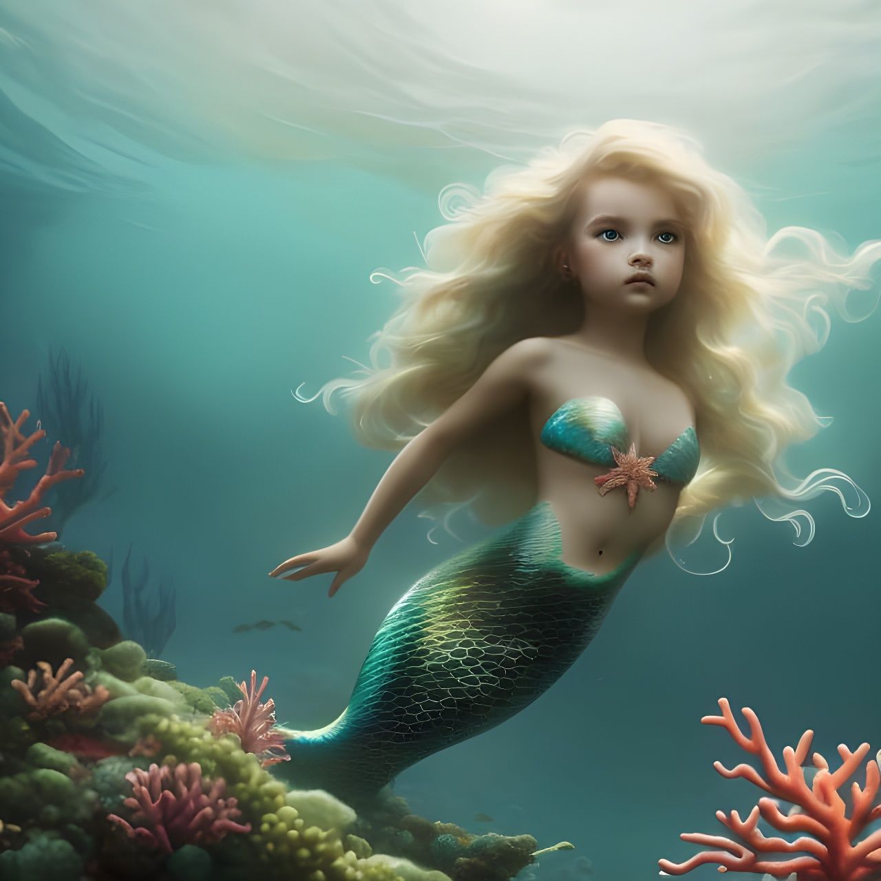 Chibi Mermaid Portrait in Art Nouveau Style