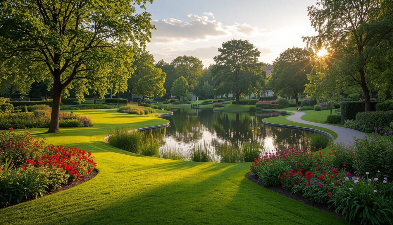 City Park in Spring: Photorealistic Aerial View