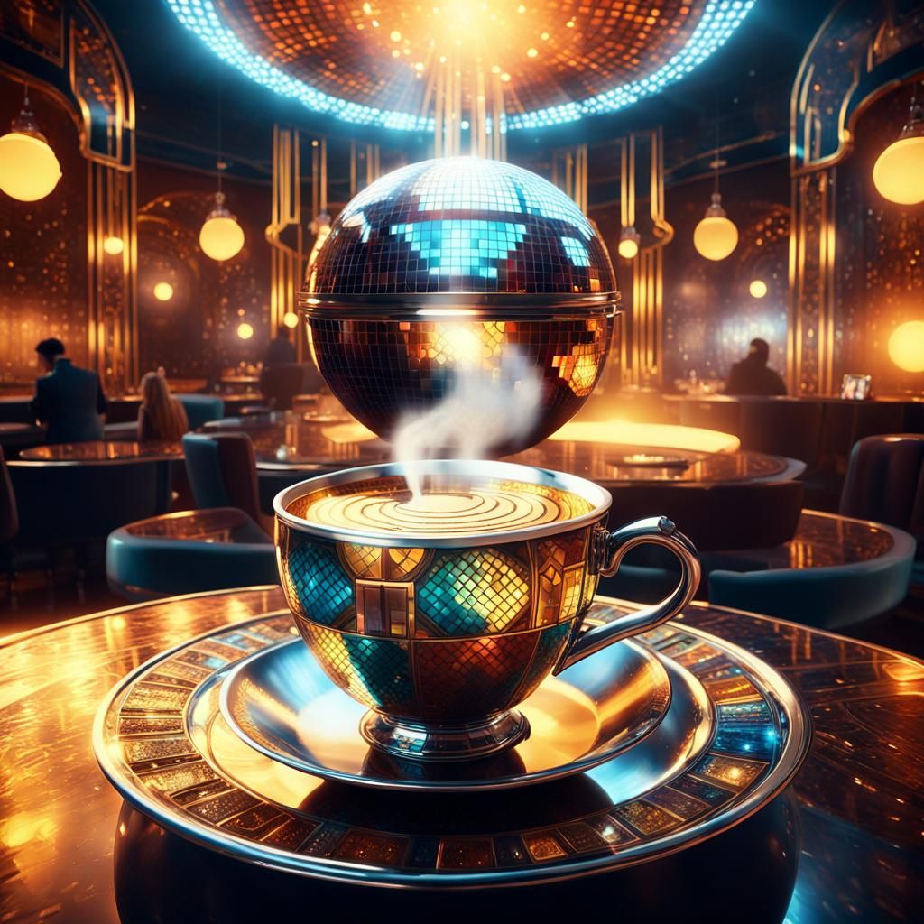 Steaming Coffee in Art Deco Digital Painting