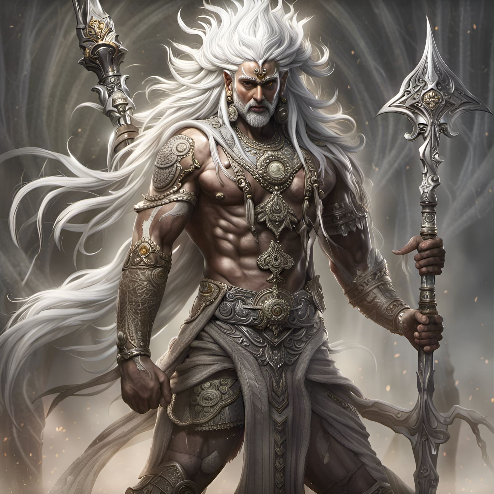 Intricately Detailed Indian God on Heavenly Throne