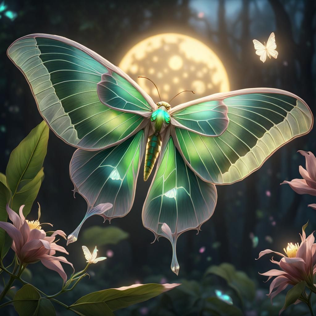 Ethereal Crystal Luna Moth in Moonlight