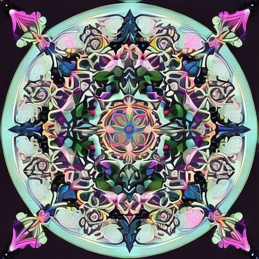 Kaleidoscopic Butterfly Mandala in Cyberpunk Art Nouveau Sty...