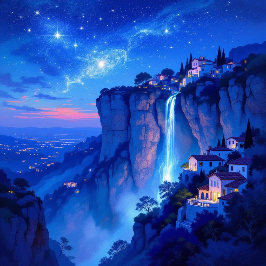 Magical Starlight Cliffs with Ethereal Villas at Twilight