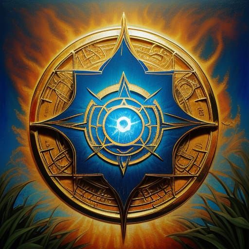 Ankh Burning in Hazy Paradise: Surreal Oil Painting