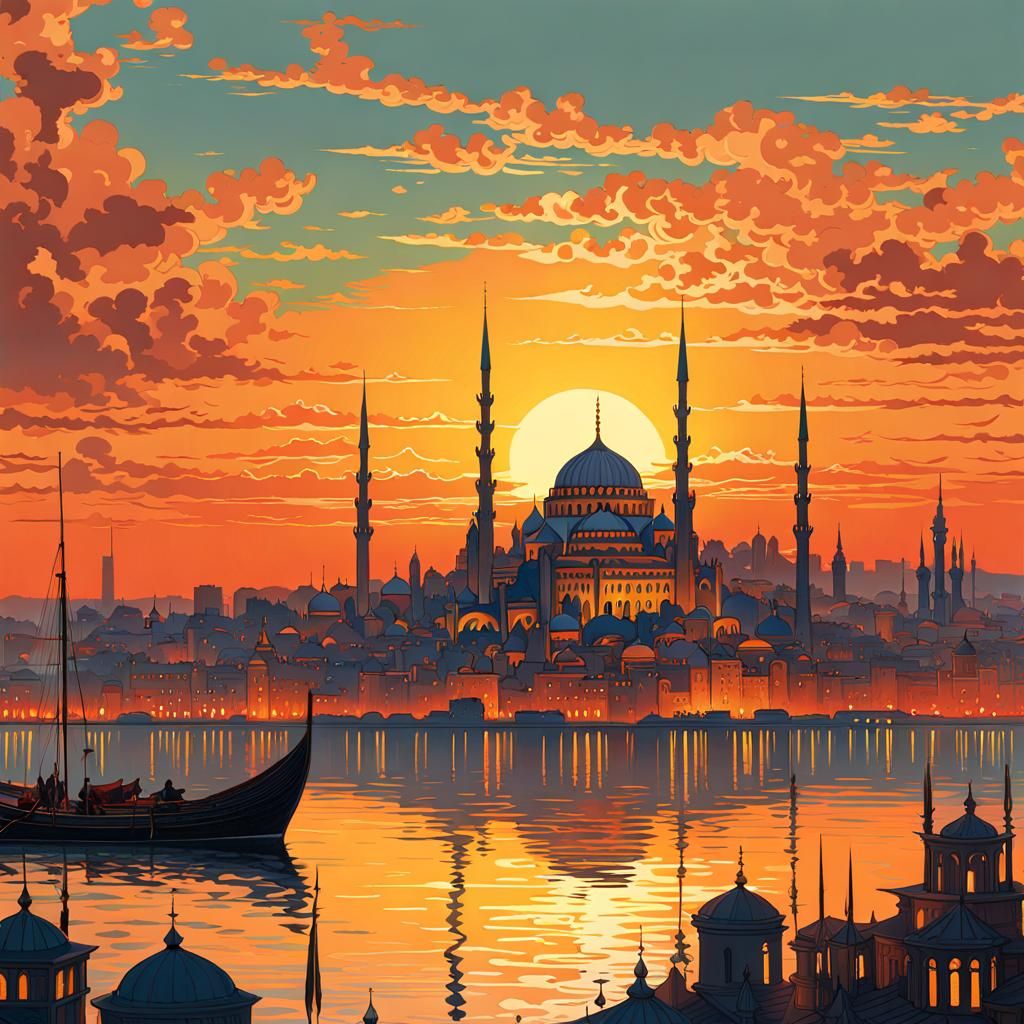 Constantinople Byzantium skyline at sunset