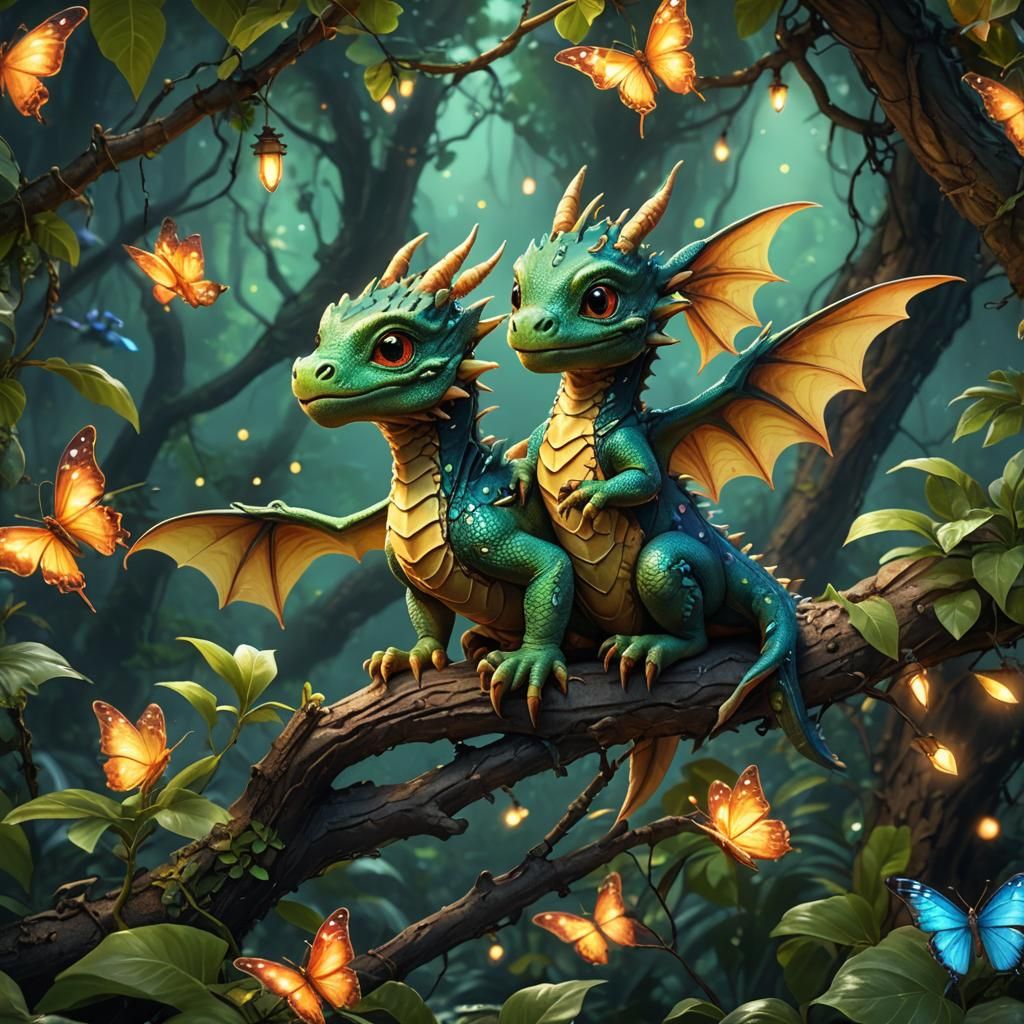 Baby Dragon in Mystical Jungle, Photorealistic 8k