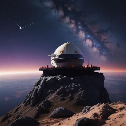 Futuristic Observatory Under a Spacecraft-Filled Sky