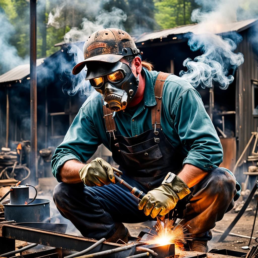 Hillbilly Welder Amidst Smoky Haze