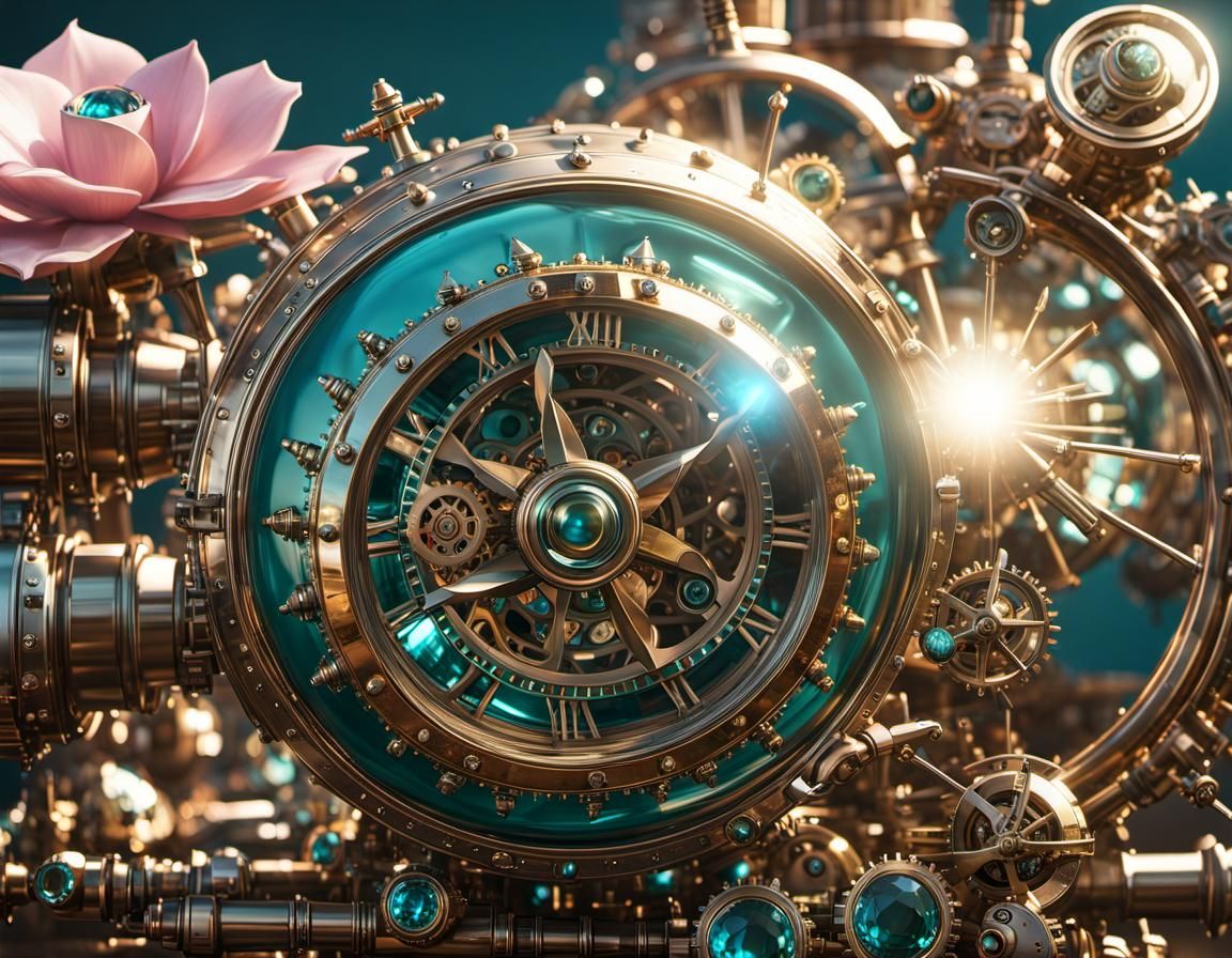 Steampunk Crystal Robot in Icy Winterscape