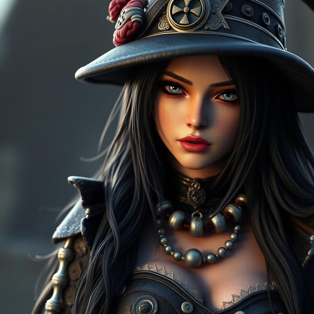 Steampunk Witch in 3D Cinematic Style
