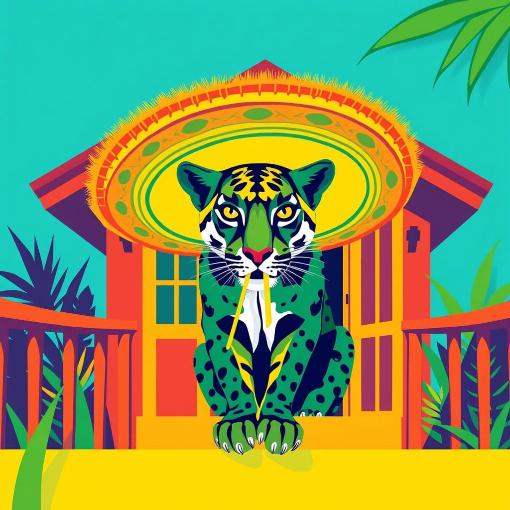 Panther with Sombrero in Pop Art Style