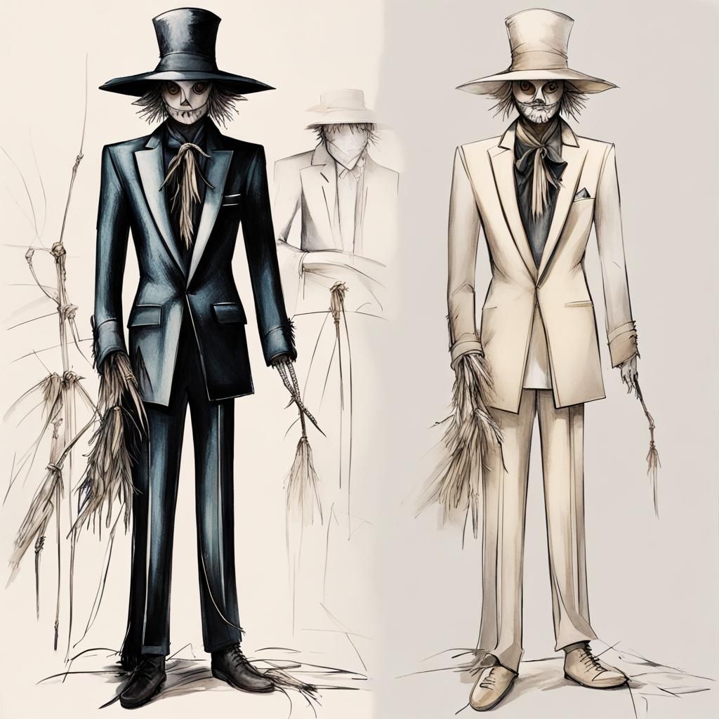 Evil Scarecrow in Avant-Garde Outfit: Futuristic Fashion Ske...