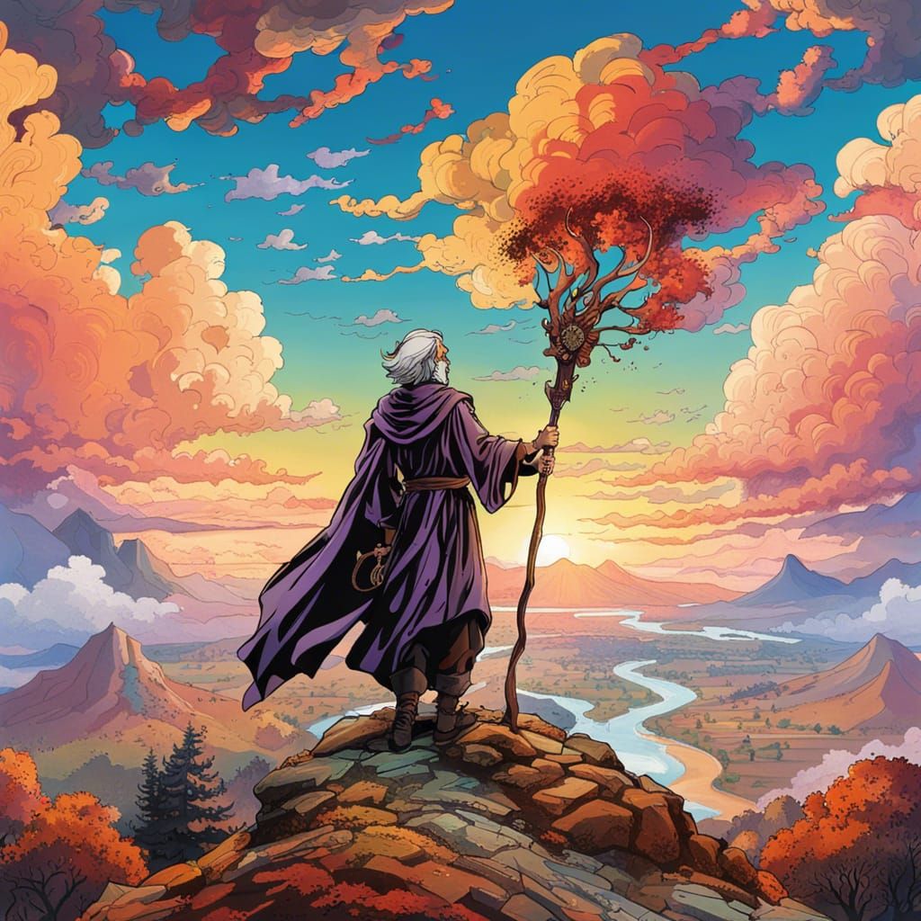 Vilgefortz Sunset Silhouette in Moebius Style