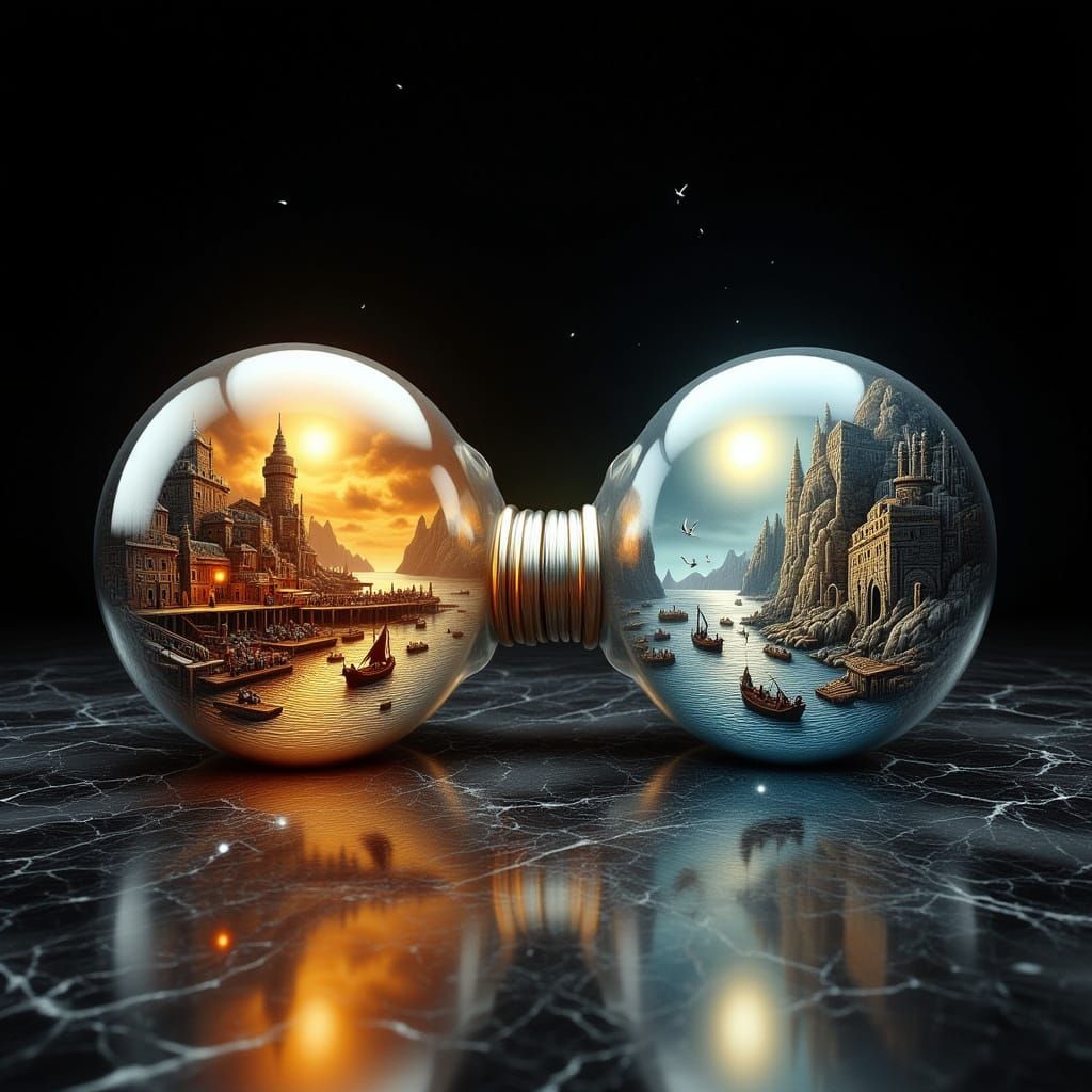 Miniature Ancient Worlds Captured in Light Bulbs