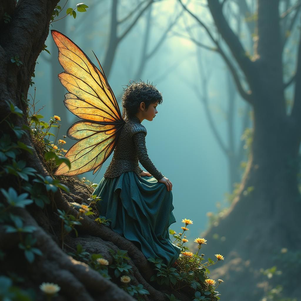 Fairy in Mithril Chainmail: Ethereal Fantasy Art