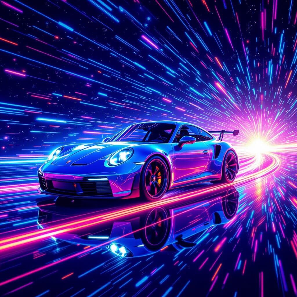 Psychedelic Laser Porsche in Deep Space