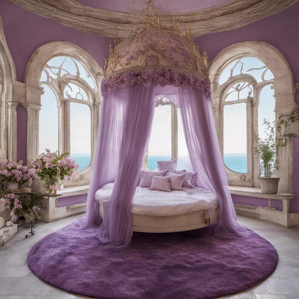 Medieval Princess Room with Round Bed and Sea View