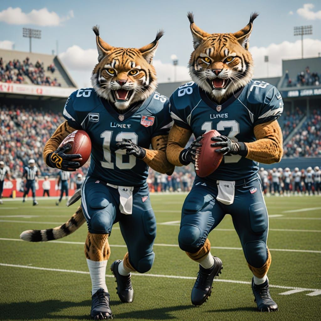 Anthropomorphic Lynxes playing American football
