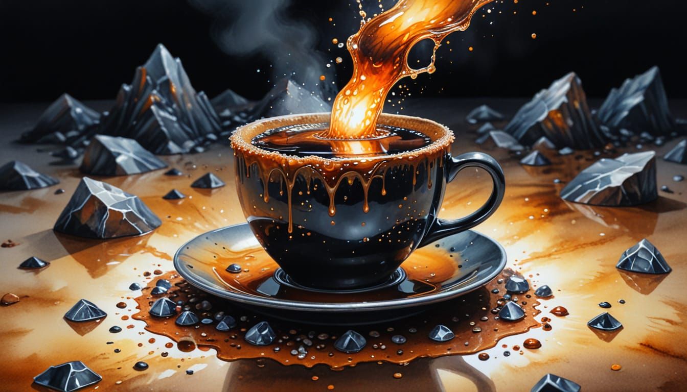 Whimsical 3D Watercolor: Sad Cat with Coffee