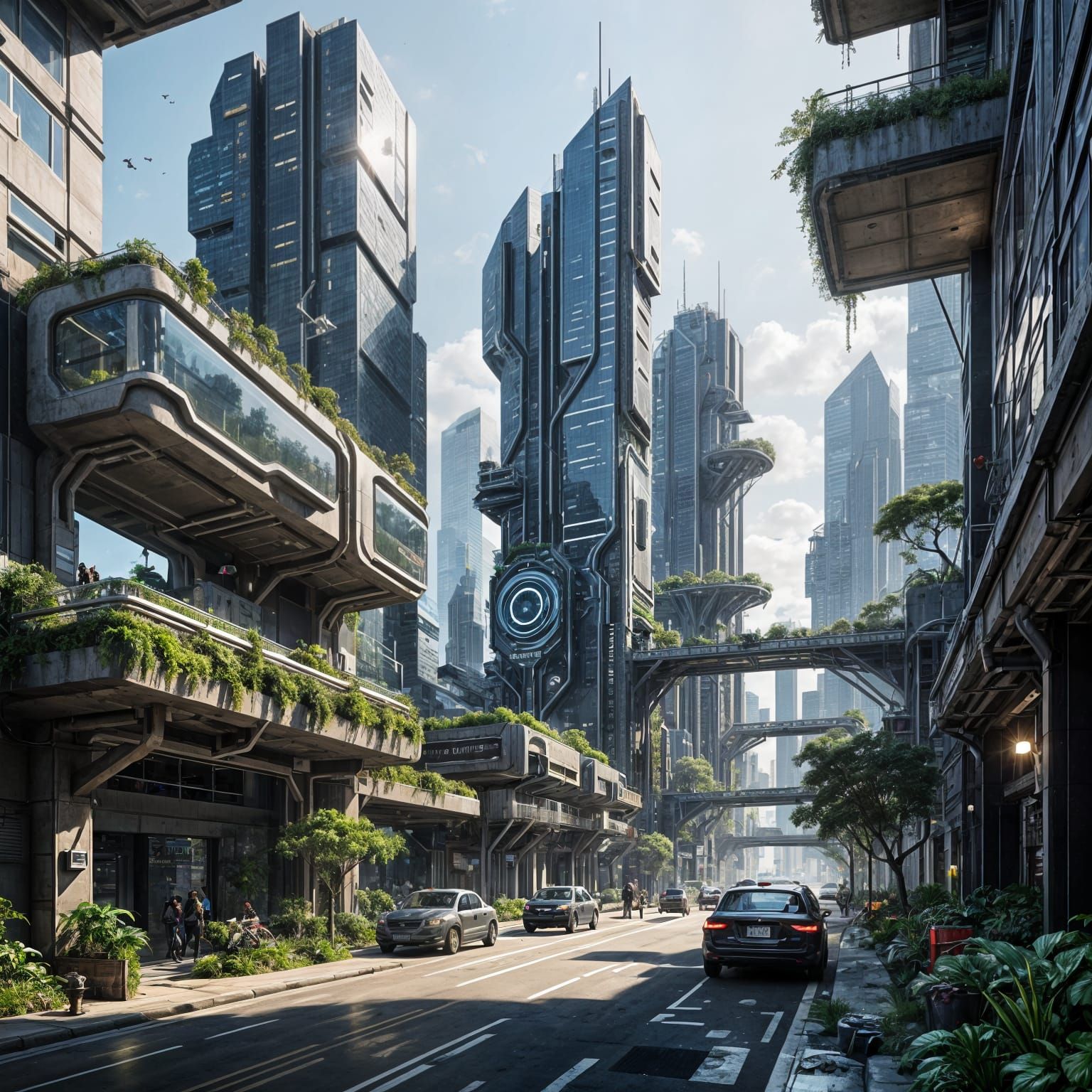 Futuristic Cityscape in a Thriving Urban Ecosystem