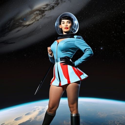 Retro Sci-Fi Pinup Girl on the Moon