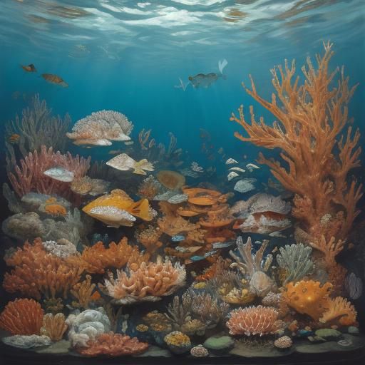 Mousefish Feast on Cheese Corals: Baroque Ocean Scene