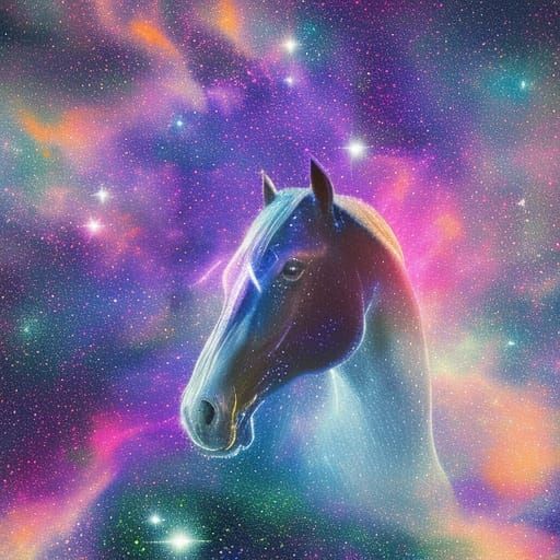 Cosmic Horse Galloping Through Starry Galaxy