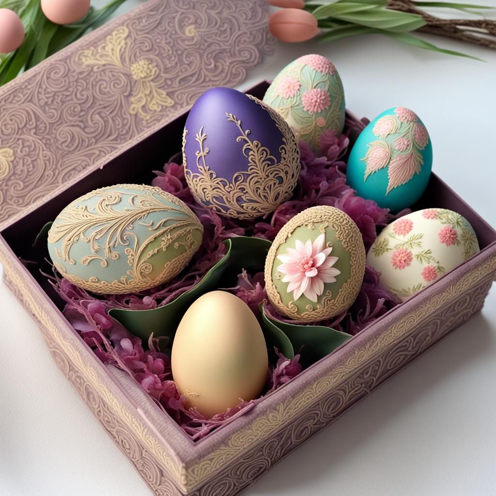 Handmade Easter Eggs in Decorated Box