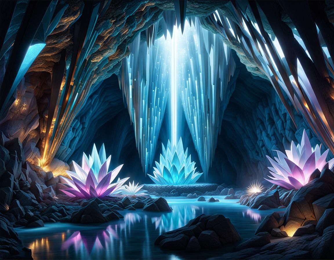 Gorgeous Crystal Cave with Volumetric Lighting