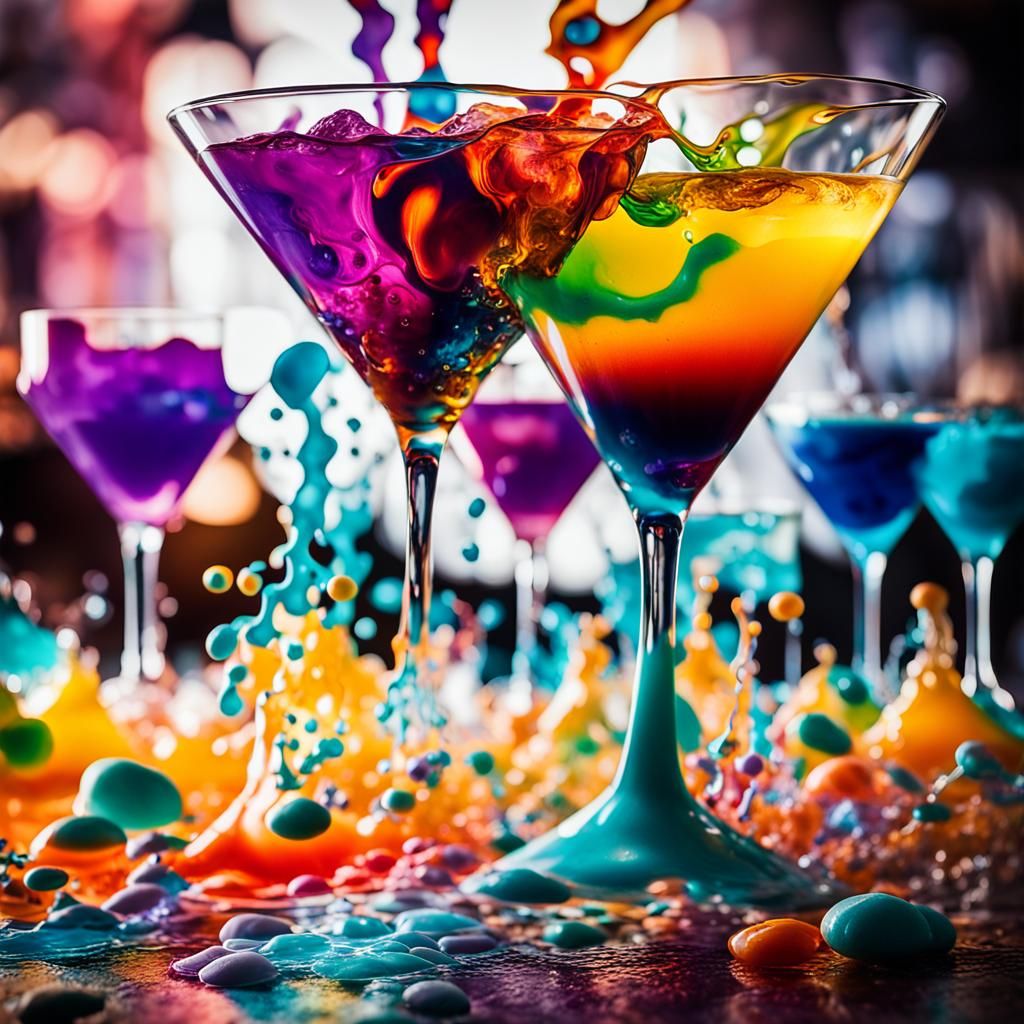 Vibrant Molecular Cocktail in a Bar Setting