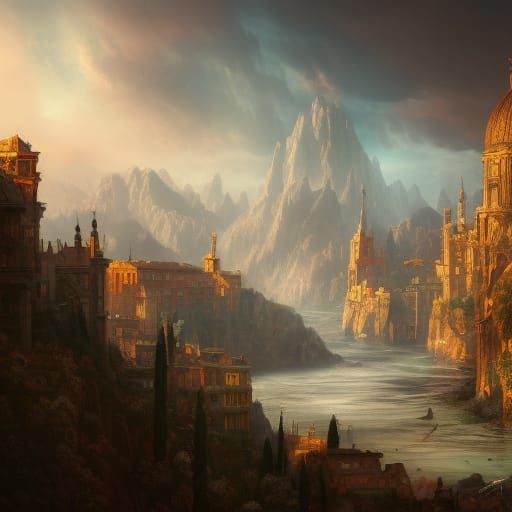 Fantastical Italy Matte Painting in Deep Color