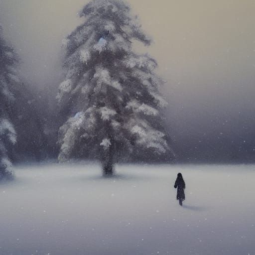 Serene Winter Night Oil Painting