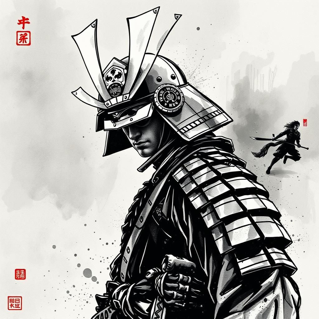 Samurai in Modern European Ink Painting