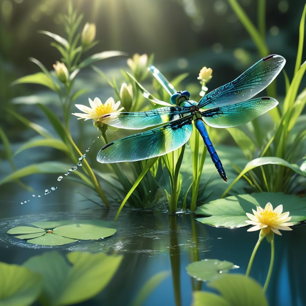 Dragonfly Landing on Flower in Golden Light
