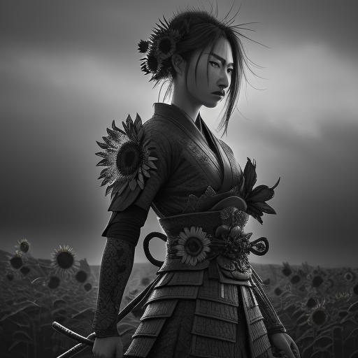 Samurai Sunflower in Hyperrealistic Style