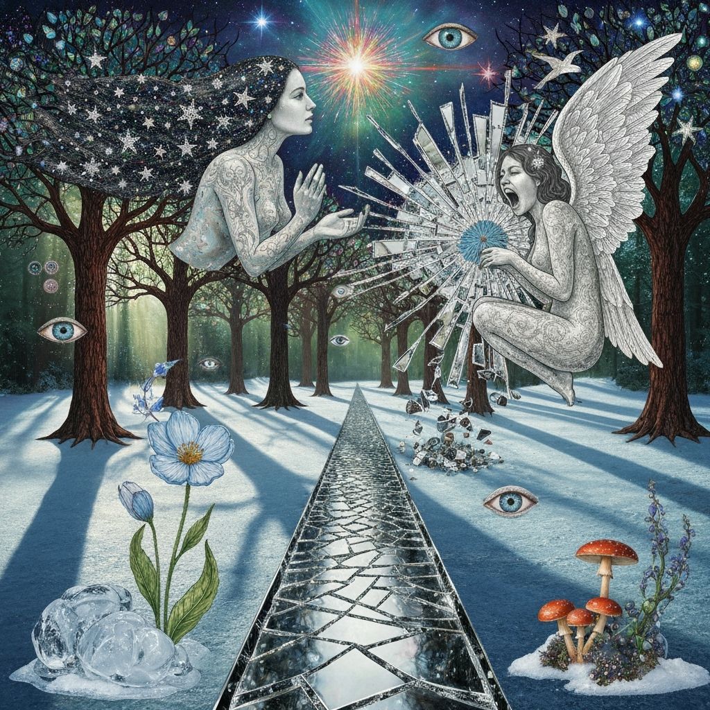 Stained Glass Forest Glade with Astral Sky and Angel of Memo...