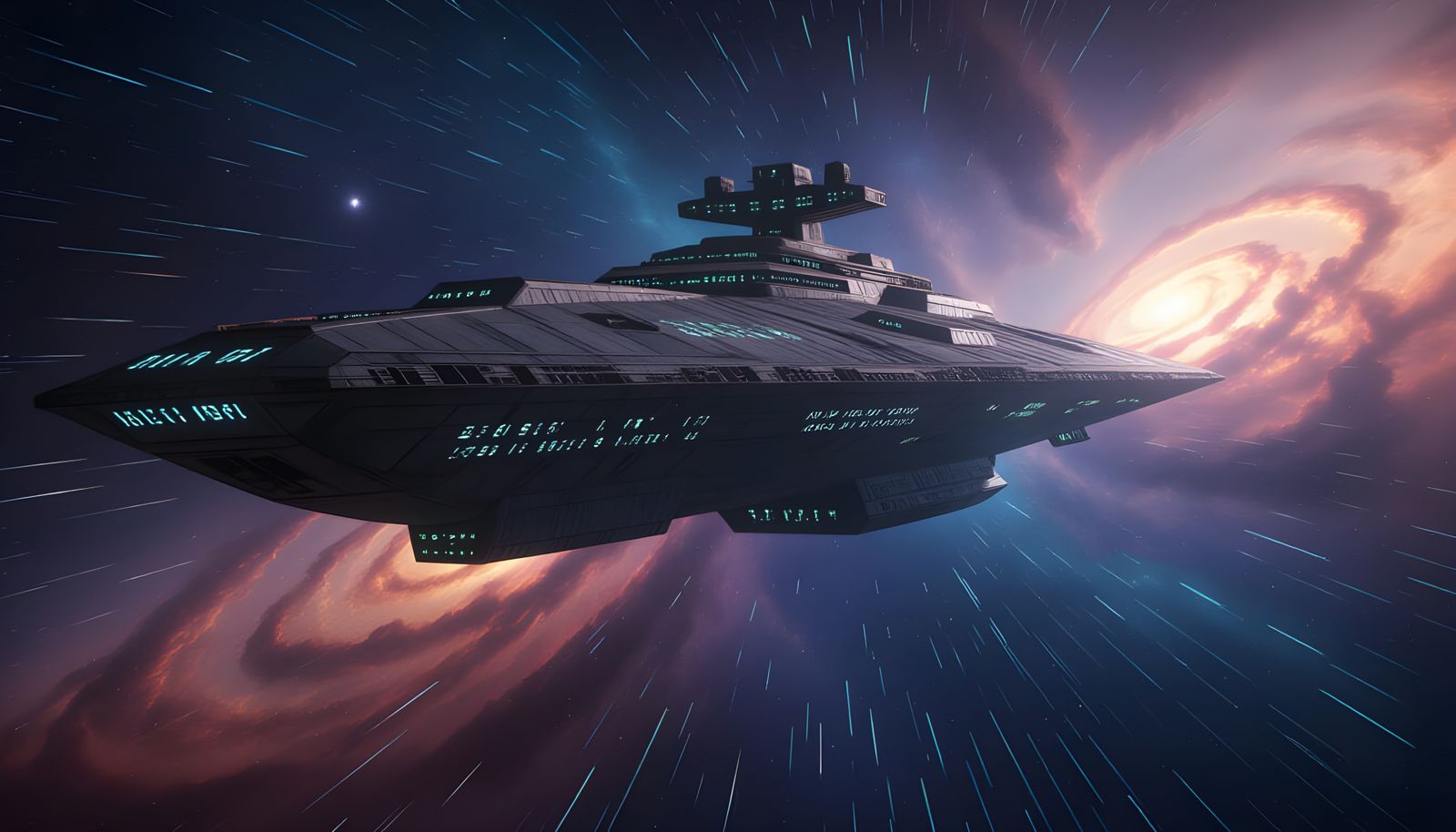 Colossal Spaceship Drifting Through Cosmic Space