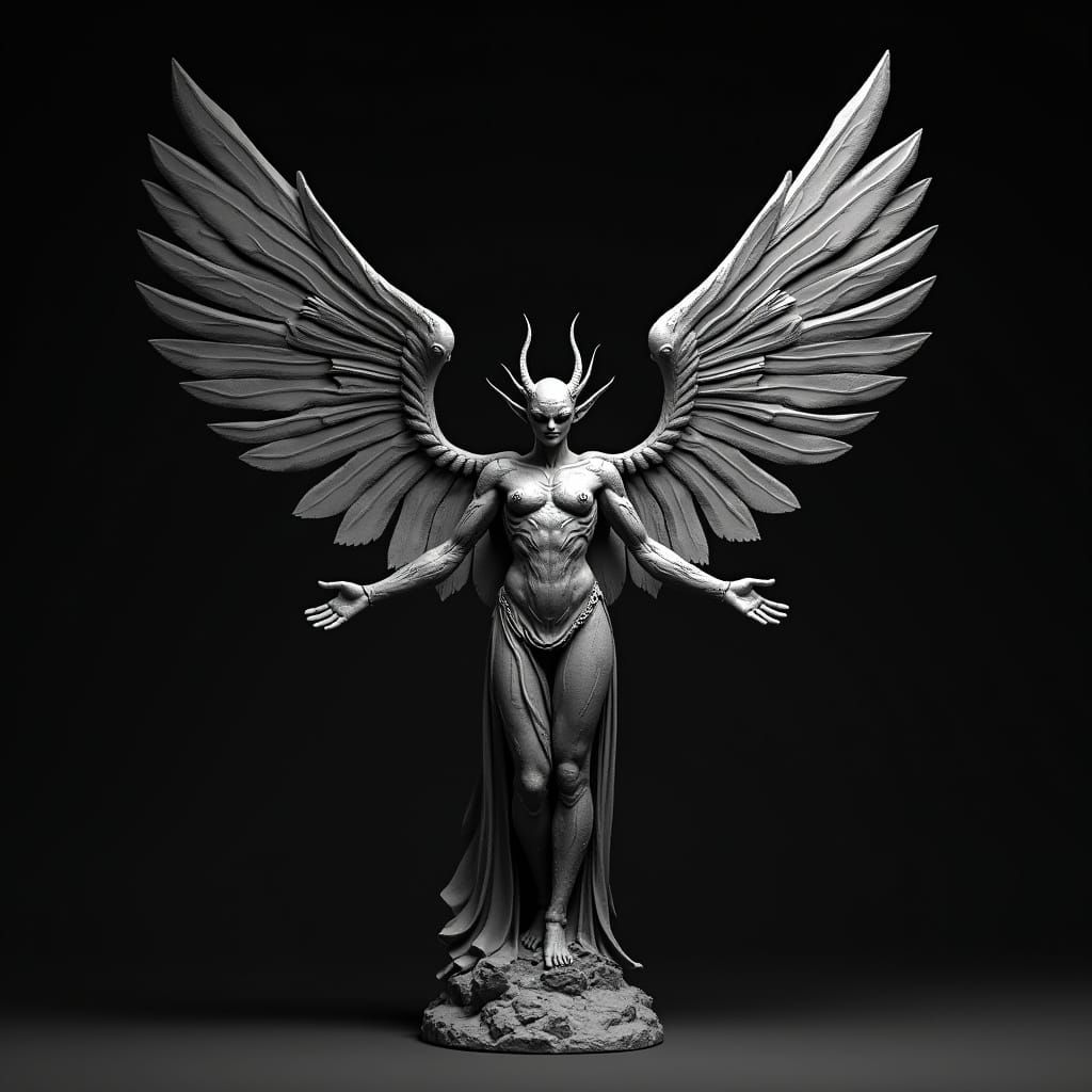 Demonic Angel Statue in Dark Biomechanical Style